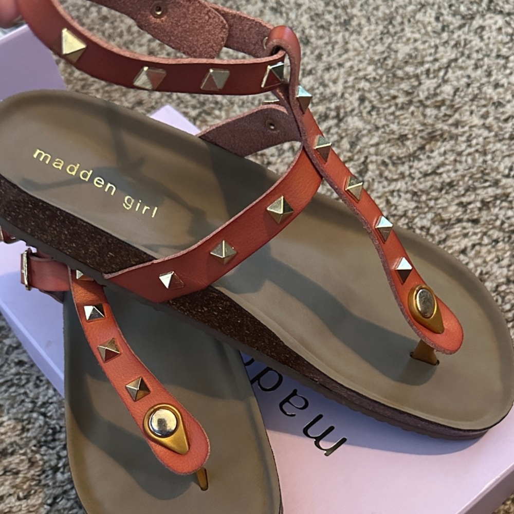 Women's Sandals with Gold Studs - Brown